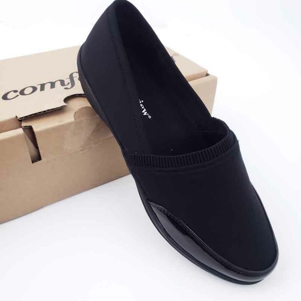 New Comfortview Manon Rain Flat Black 7M Women Comfort Shoe Slip On